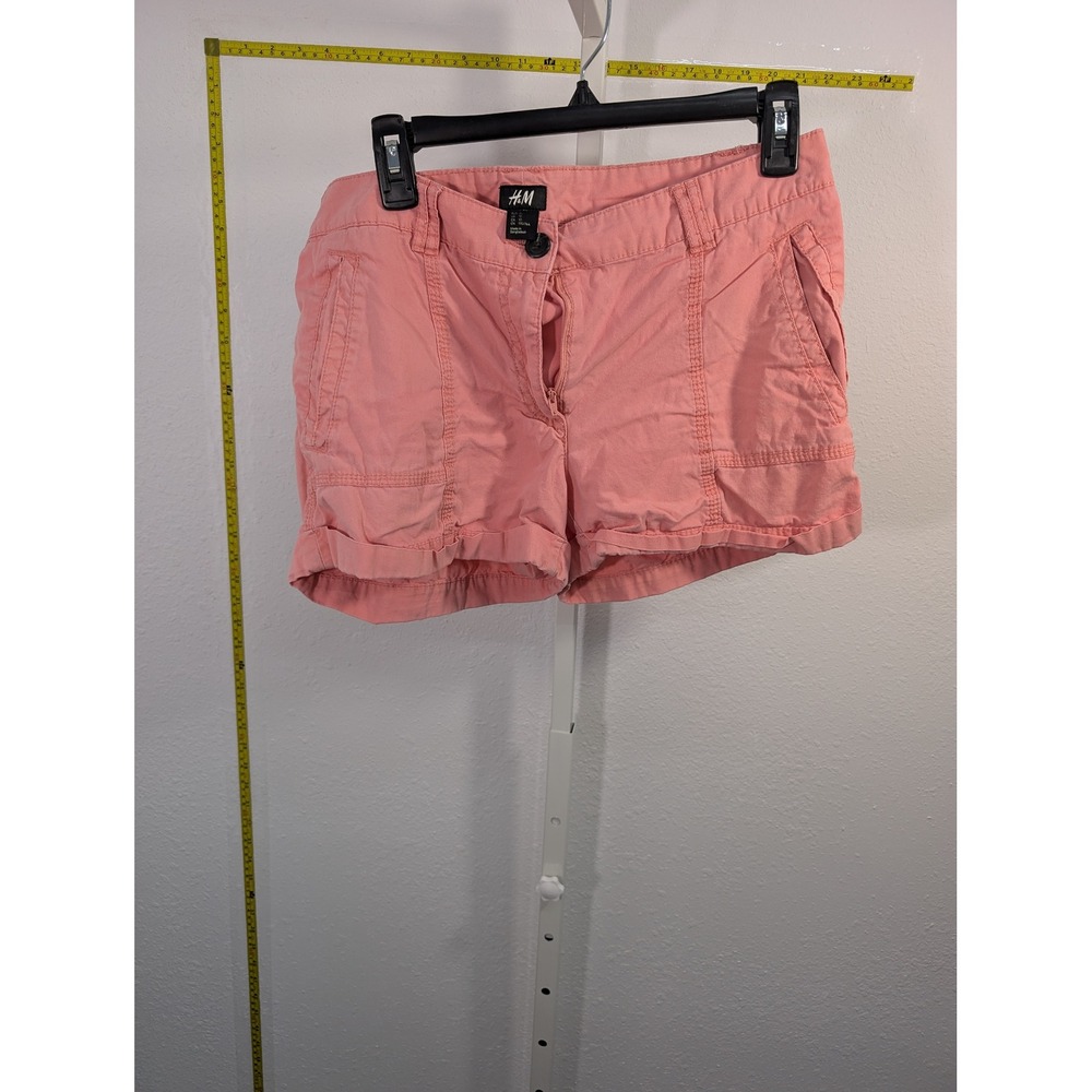 HM Womens Coral Pink Cotton Twill Chino Shorts Size 10 Cuffed Summer Casual